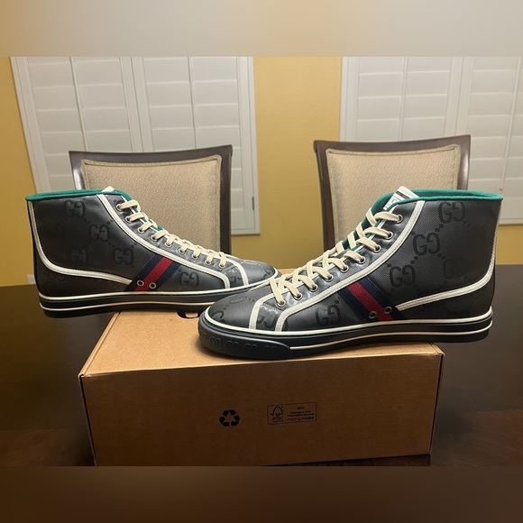 New Gucci Tennis 1977 GG Supreme Logo Gray High Sneaker Shoes UK 13 / US 13.5 - Picture 12 of 16